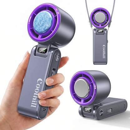 Coolhill Portable Handheld Fan, Ice Compress Cooling Mini Fan with 199 Speed, 5500mAh Rechargeable Battery LED Power Display, Foldable Personal Fan with Lanyard for Outdoor Travel