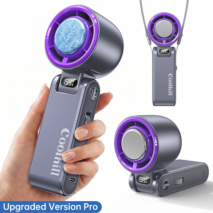 Coolhill Portable Handheld Fan, Ice Compress Cooling Mini Fan with 199 Speed, 5500mAh Rechargeable Battery LED Power Display, Foldable Personal Fan with Lanyard for Outdoor Travel
