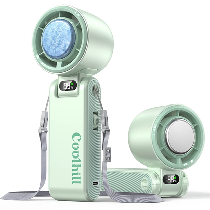 Coolhill Portable Handheld Fan, Ice Compress Cooling Mini Fan with 199 Speed, 5500mAh Rechargeable Battery LED Power Display, Foldable Personal Fan with Lanyard for Outdoor Travel