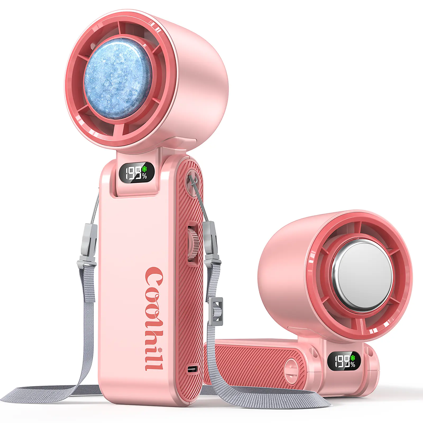 Coolhill Portable Handheld Fan, Ice Compress Cooling Mini Fan with 199 Speed, 5500mAh Rechargeable Battery LED Power Display, Foldable Personal Fan with Lanyard for Outdoor Travel
