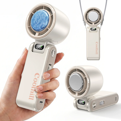 Coolhill Portable Handheld Fan, Ice Compress Cooling Mini Fan with 199 Speed, 5500mAh Rechargeable Battery LED Power Display, Foldable Personal Fan with Lanyard for Outdoor Travel