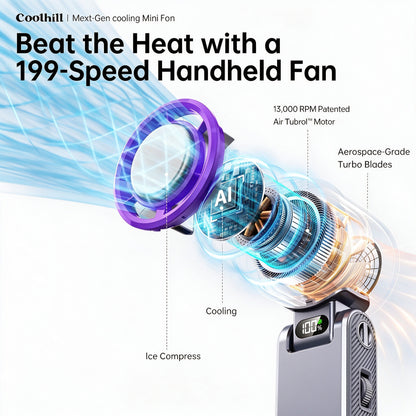 Coolhill Portable Handheld Fan, Ice Compress Cooling Mini Fan with 199 Speed, 5500mAh Rechargeable Battery LED Power Display, Foldable Personal Fan with Lanyard for Outdoor Travel