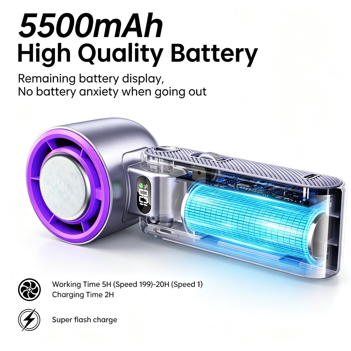 Coolhill Portable Handheld Fan, Ice Compress Cooling Mini Fan with 199 Speed, 5500mAh Rechargeable Battery LED Power Display, Foldable Personal Fan with Lanyard for Outdoor Travel