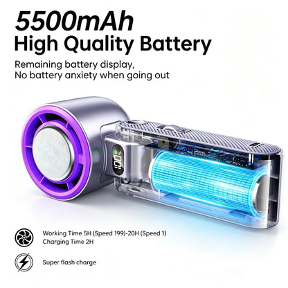 Coolhill Portable Handheld Fan, Ice Compress Cooling Mini Fan with 199 Speed, 5500mAh Rechargeable Battery LED Power Display, Foldable Personal Fan with Lanyard for Outdoor Travel