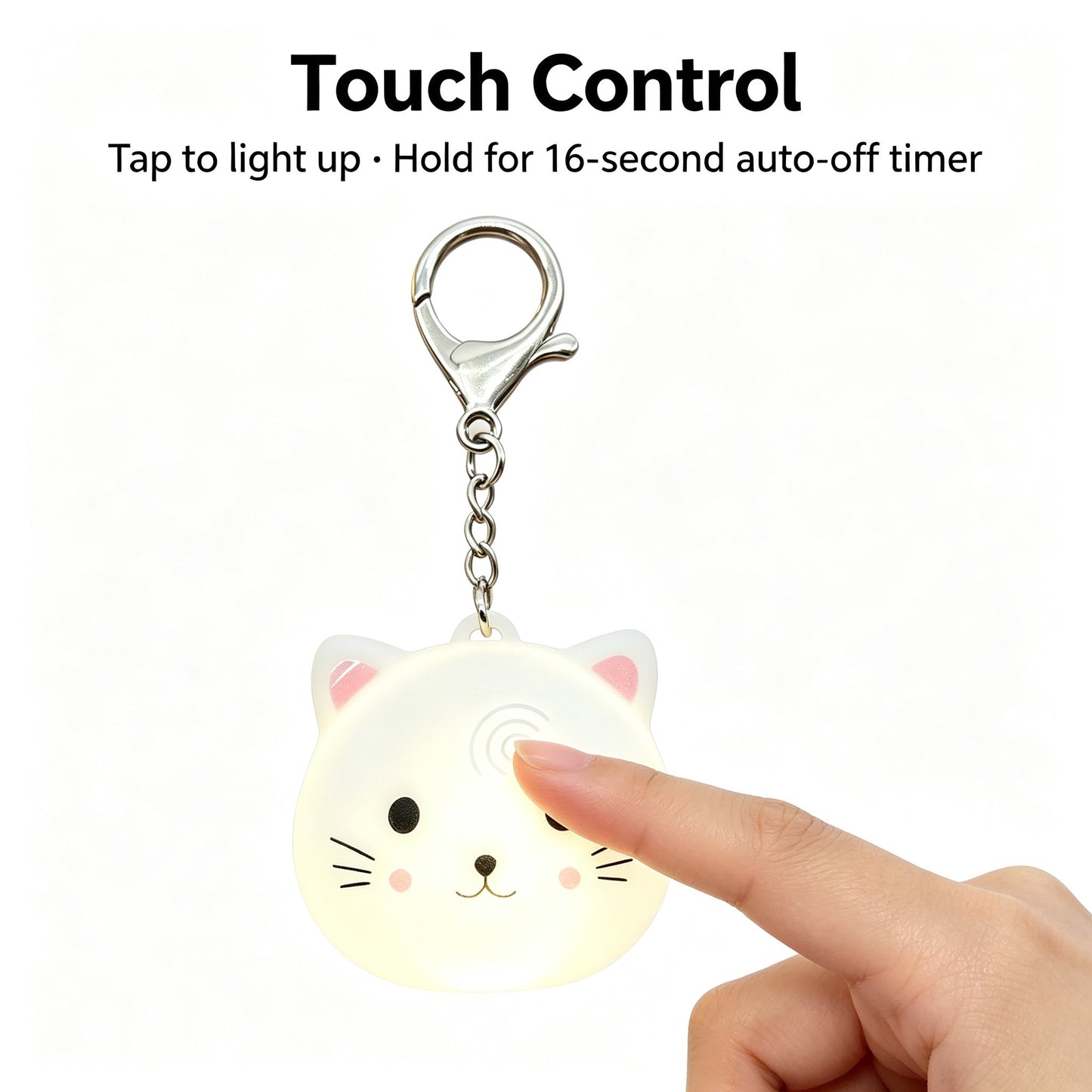 Cute Cat LED Purse Light Keychain, USB‑C Rechargeable Auto Sensor & Touch Control Bag Charm, Mini Night Light for Handbag, Backpack Accessories Gift for Women Girls
