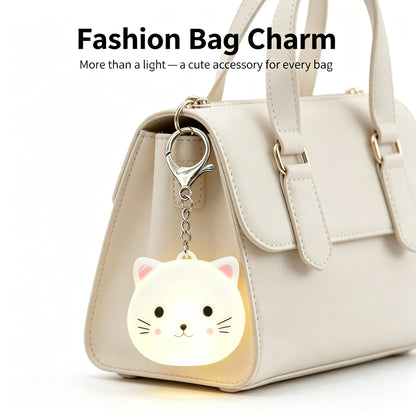 Cute Cat LED Purse Light Keychain, USB‑C Rechargeable Auto Sensor & Touch Control Bag Charm, Mini Night Light for Handbag, Backpack Accessories Gift for Women Girls